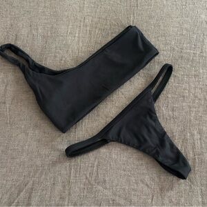 KHASSANI Black Bikini: One Shoulder Top and Thong Bottom